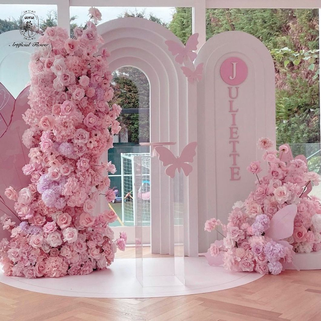 Wedding Supply Wholesale - Arche de fleurs artificielles roses personnalisées