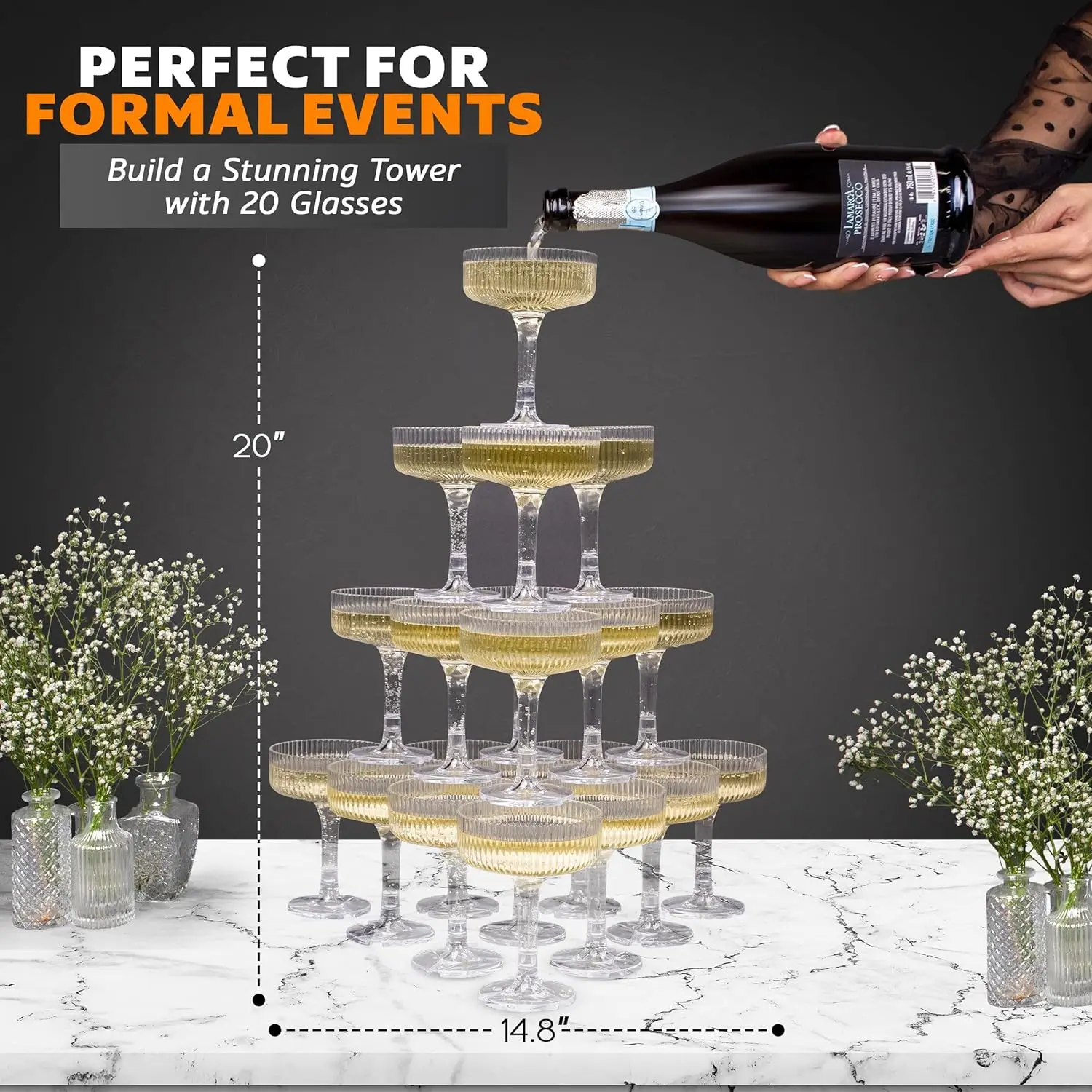 Champagne Tower Set - 20-60PCS Tour à champagne en acrylique,